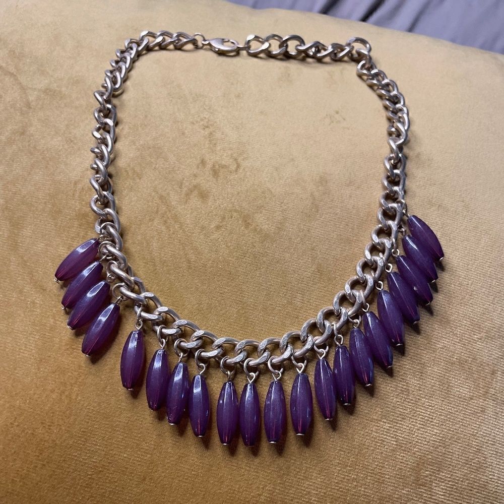 NIP Gold Tone Chunky Link Necklace w/ Purple Beading - OS